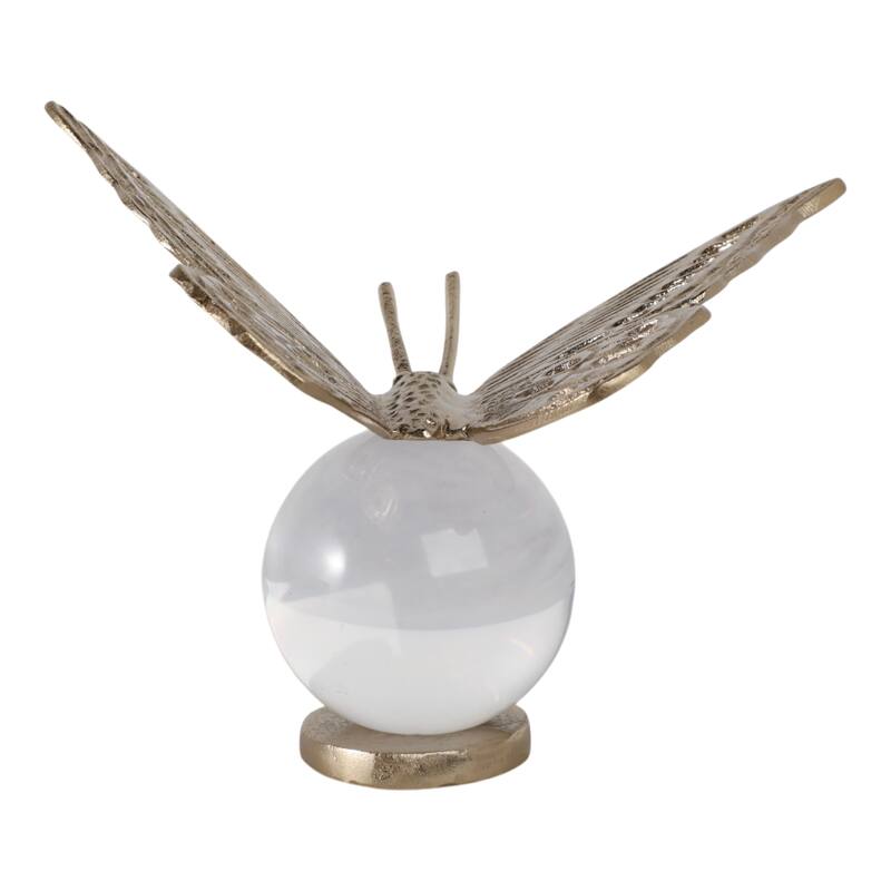 Metal Sculpture Butterfly Statue Orb Base for Home Decor - 6" Gold - 7.75" x 5" x 6"