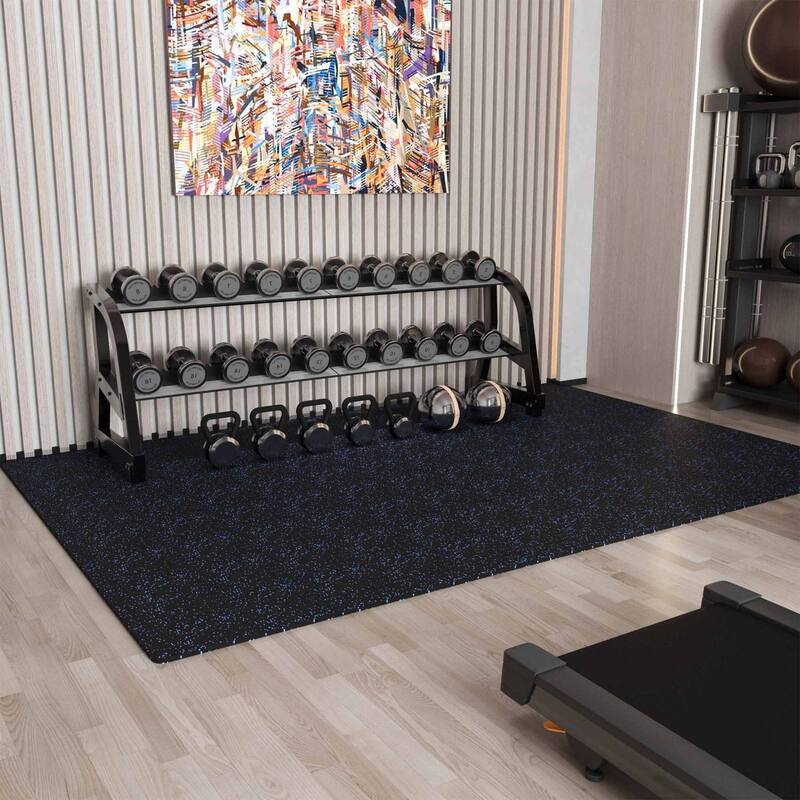 Black & Blue 24 in. x 24 in. x 0.5 in. Rubber&EVA Gym Flooring Tiles, Interlocking Anti-Fatigue Exercise Tile Mat