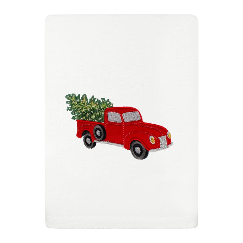 Authentic Hotel and Spa Christmas Truck Hand Towel - White