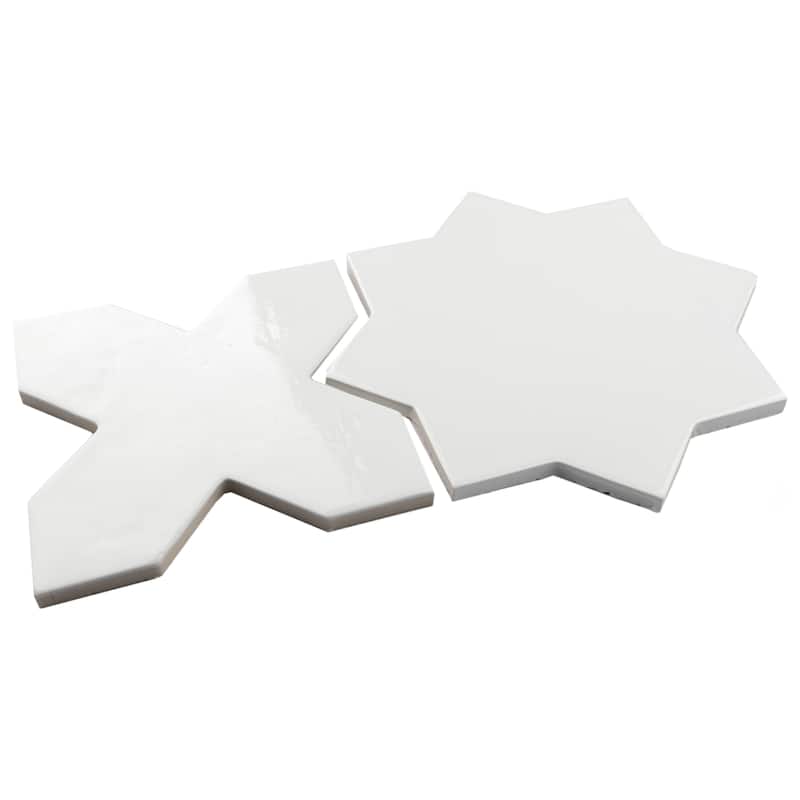 Merola Tile Argile Star Bianco with Bianco Cross 7" x 14" Porcelain Floor and Wall Tile - Kit (2 Tiles)