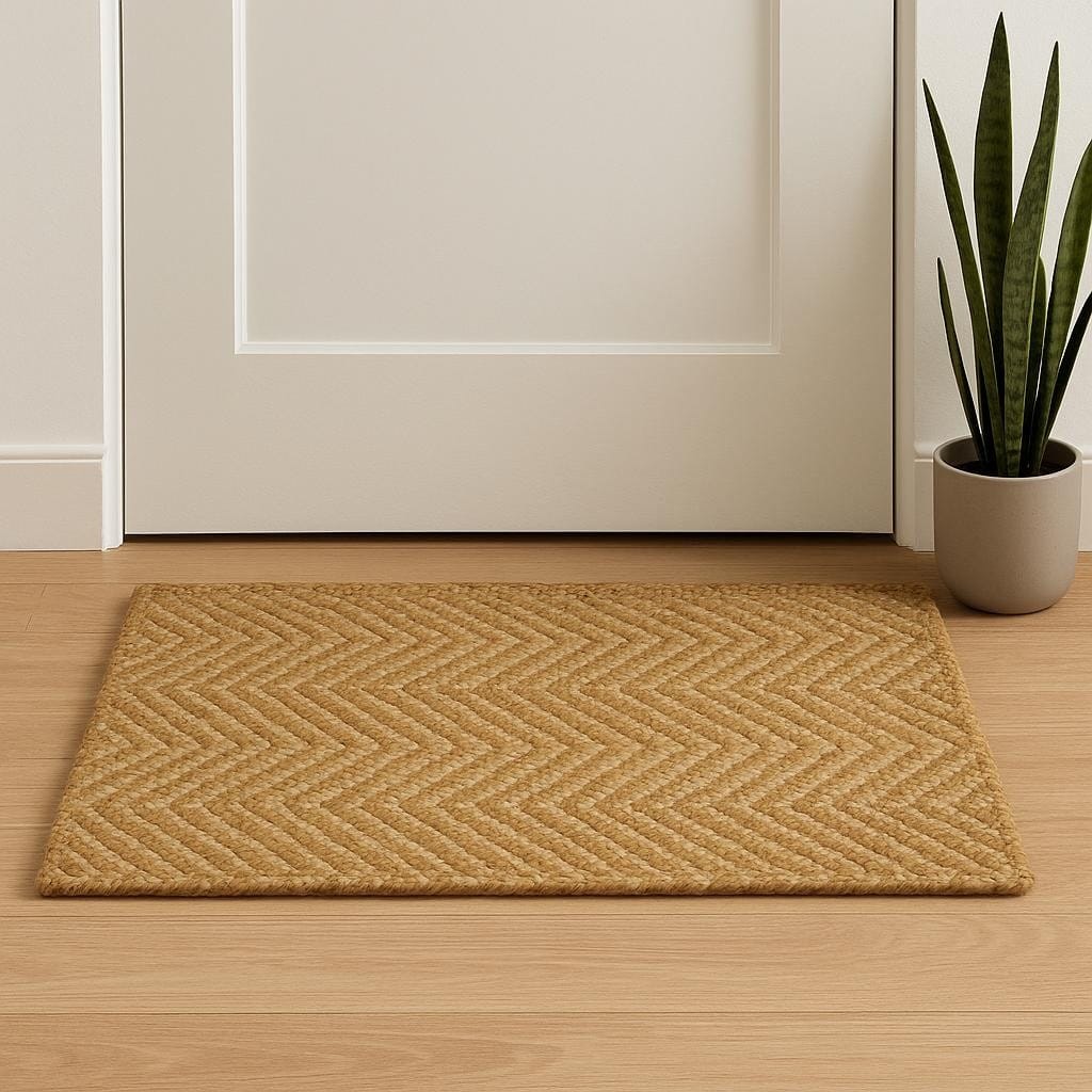 HomeRoots 2' X 3' Beige And Brown Jute Chevron Hand Woven Area Rug - 36.00 in. x 24.00 in. x 0.25 in.
