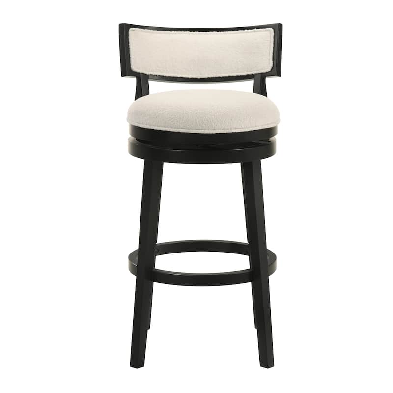 Noely Modern Farmhouse Swivel Wood Counter Height Kitchen Bar Stool with White Boucle Fabric Upholstered Seat