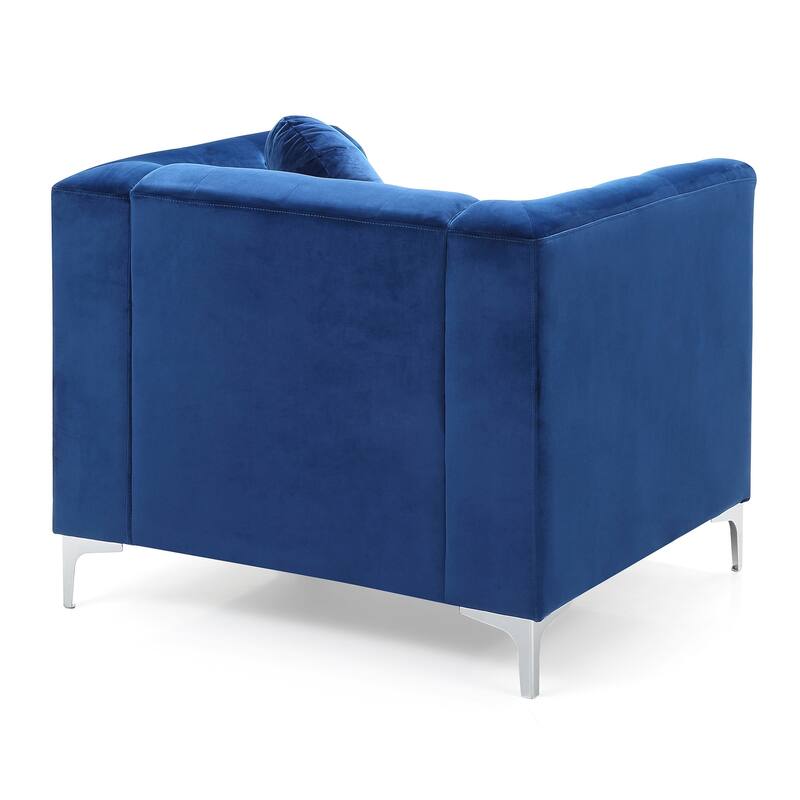 Velvet Button Tufted Accent Chair with Throw Pillow - 38" - Blue and Silver