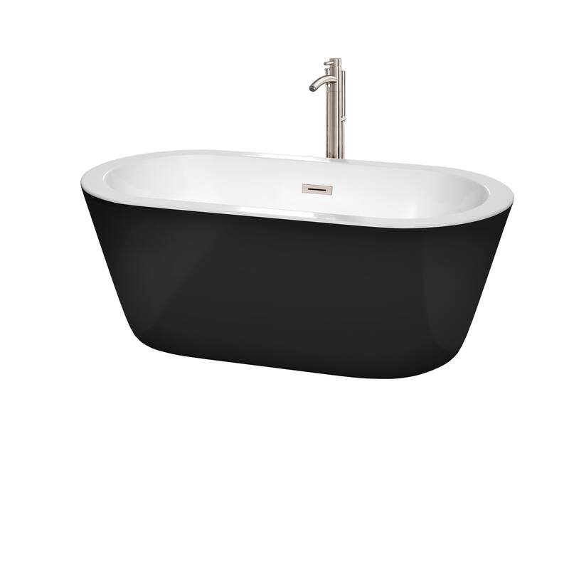 Wyndham Collection Mermaid 60" Free Standing Acrylic Soaking Tub with - Black / Brushed Nickel Trim