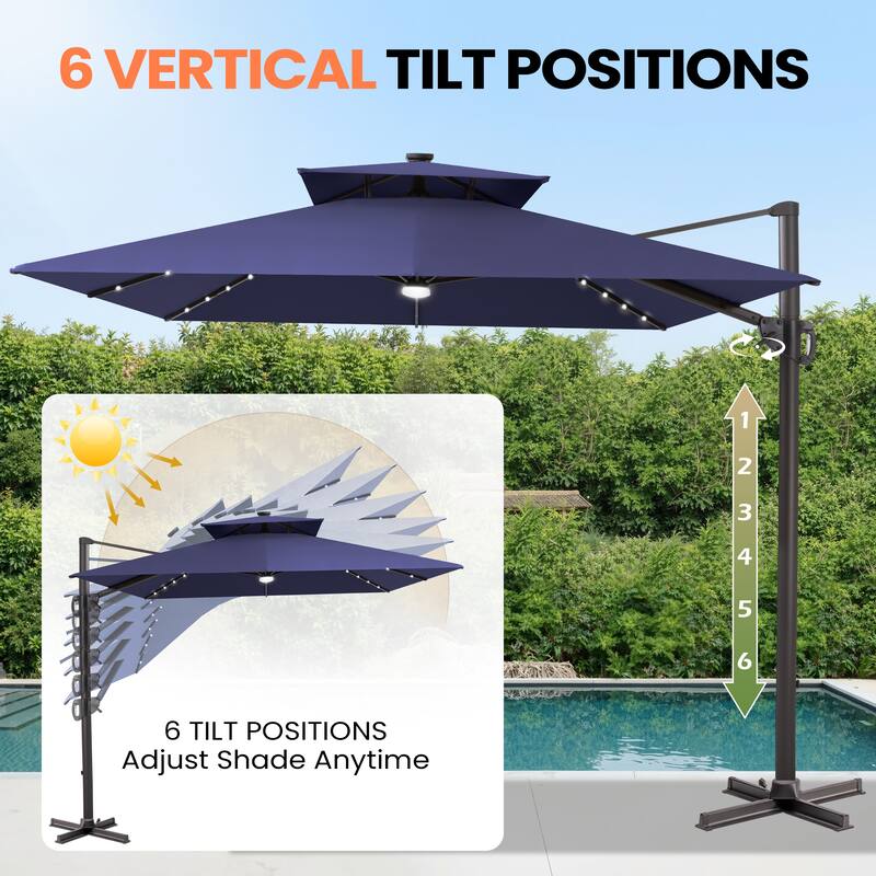 VredHom Double Top 10x10 FT Square Patio Cantilever Umbrella with Weight Base
