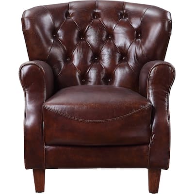 Top Grain Leather Accent Chair in Vintage Brown and Aluminum