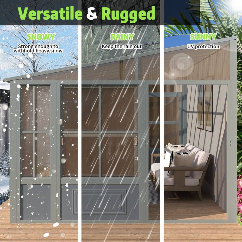 Outdoor Solarium Sunroom,Patio Hardtop Gazebo,All-Season Aluminum Patio Gazebo with with Sliding Doors and Screens