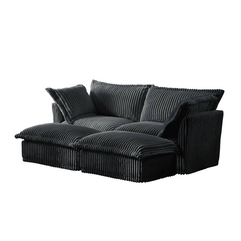 Modular Sectional Sofa Modern Convertible Loveseat Couch, 83.4 Inch 2-Seater Sofas Corduroy Sofas Set with Movable Ottoman