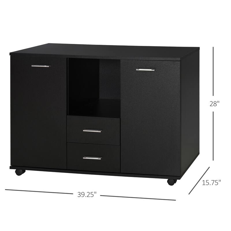 Filing Cabinet with Drawers and Lockable Wheels, Home Office Printer Stand Storage Cabinet with Adjustable Shelves