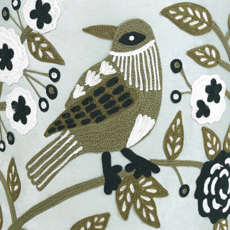 Nico Embroidered Velvet Round Ottoman, 17"D x 17"W x 18"H by Sevita