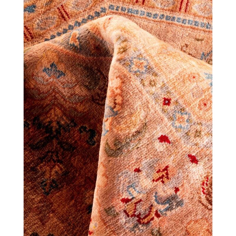 Overton Hand Knotted Wool Vintage Inspired Modern Contemporary Overdyed Pink Octagon Area Rug - 4' 3" x 4' 4"