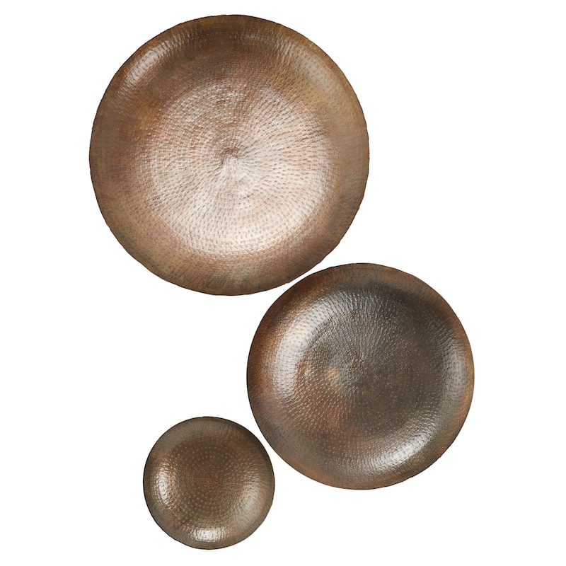 Metal Plate Large Metallic Disk Wall Decor - Set of 3 Bronze or Gold - Roche River Decor