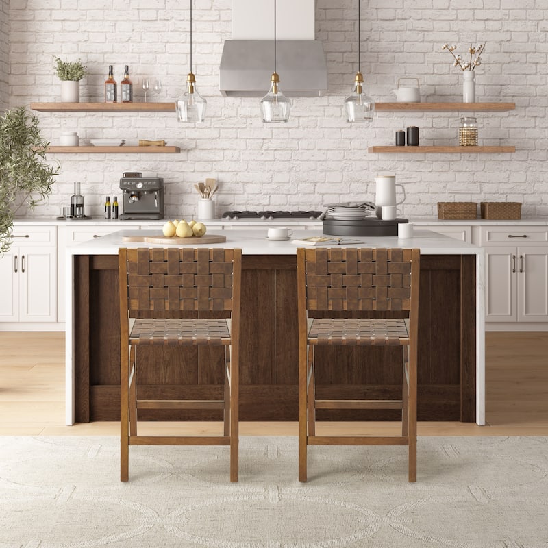 INK IVY Oslo Faux Leather Woven Counter Stool 24"H