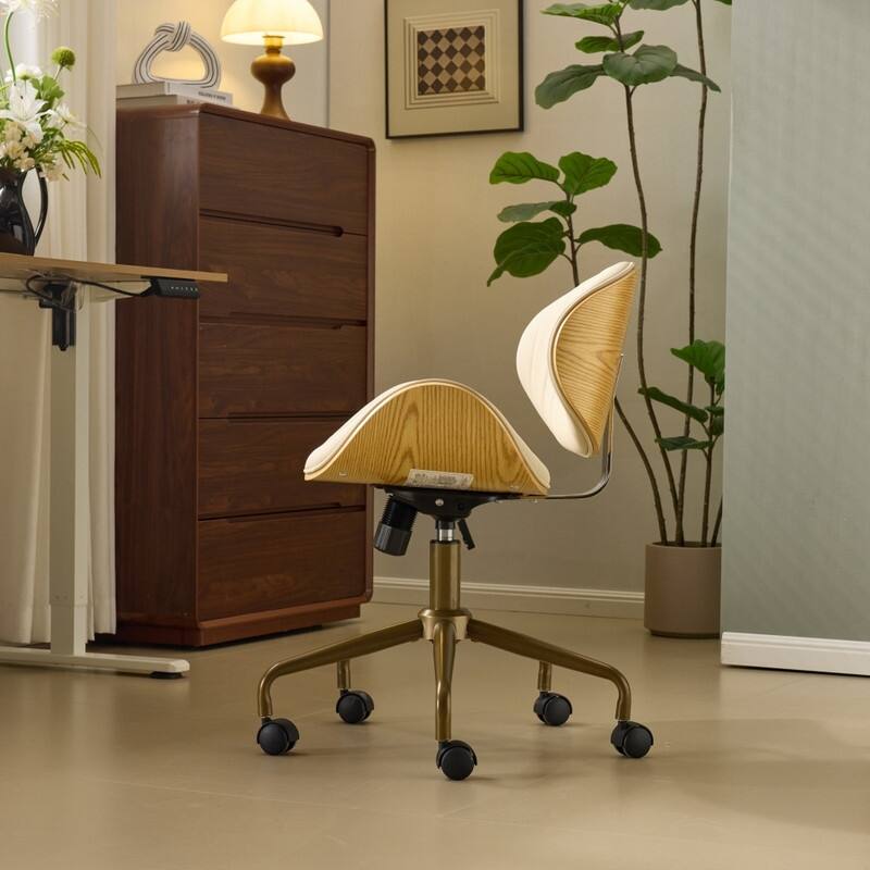 PU Curved Office Chair With Antique Bronze Base