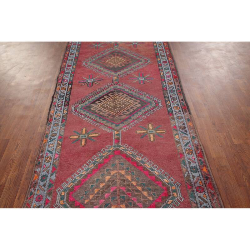 Tribal Ardebil Vintage Persian Runner Rug Handmade Wool Carpet - 3'5" x 12'9"