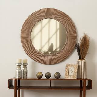Rustic Farmhouse Style Handcarved Wooden Decorative Hanging Wall Mirror-36"