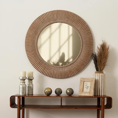 Rustic Farmhouse Style Handcarved Wooden Decorative Hanging Wall Mirror-36"