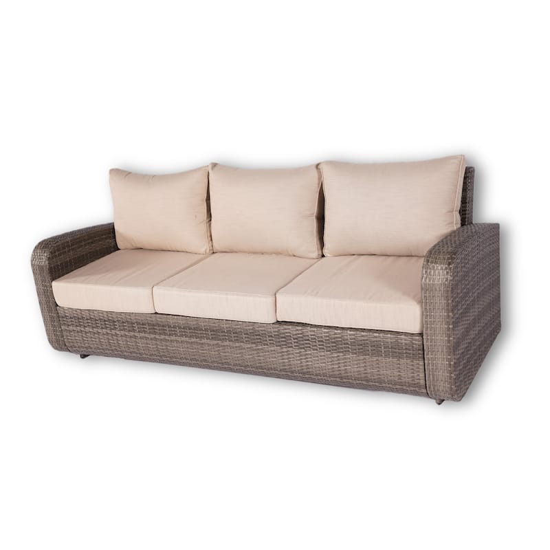 Aurora Patio 3-Seater Handwoven Rattan Sofa Couch with Cushion