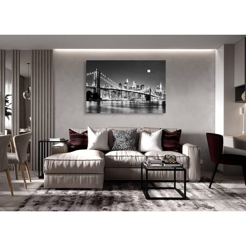 Night New York City Scene Picture Paintings Black and white Wall Art