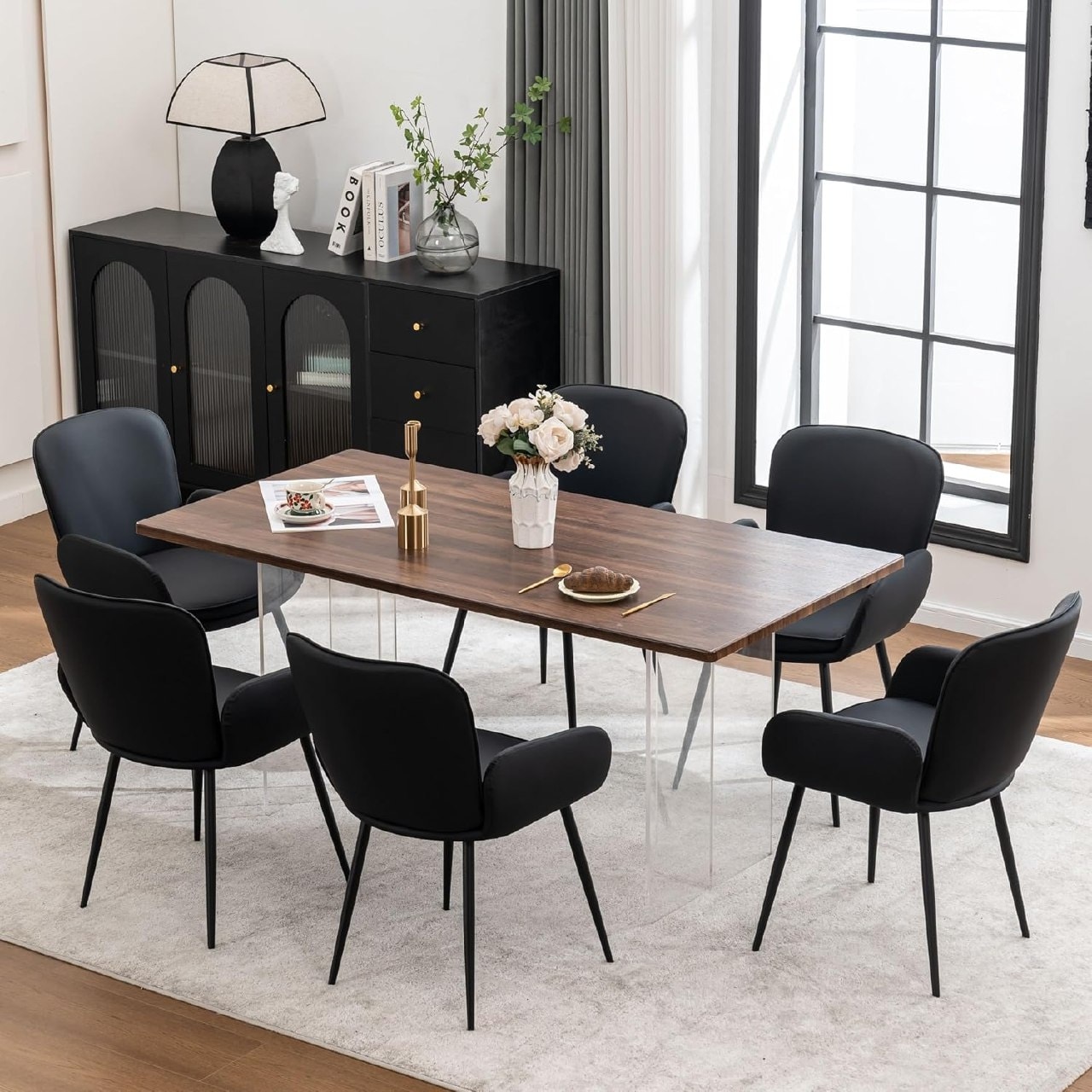 Set of 2 Cat-Scratch Resistant Dining Chairs with Gold Metal Legs