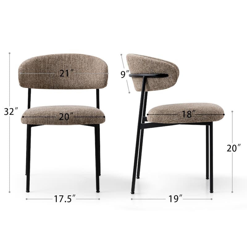 Modern Upholstered Dining Chairs with Curved Open Back and Black Metal Legs (Set of 6)