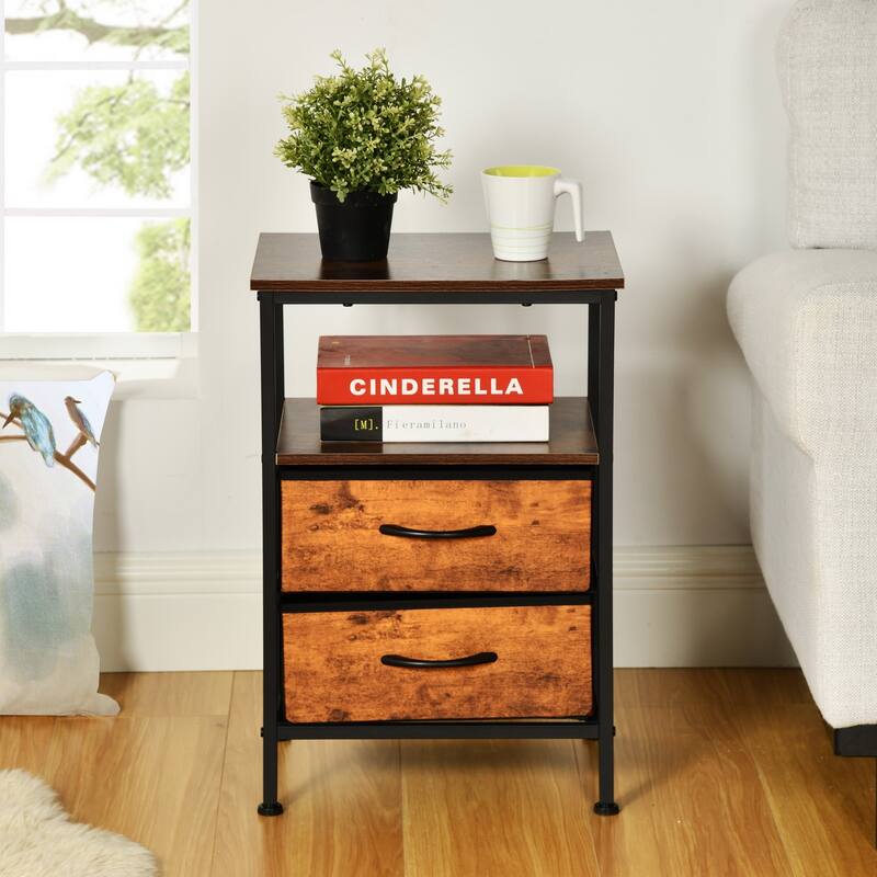 Homy Casa Industrial Nightstands Drawers, USB, Power Outlet Vintage
