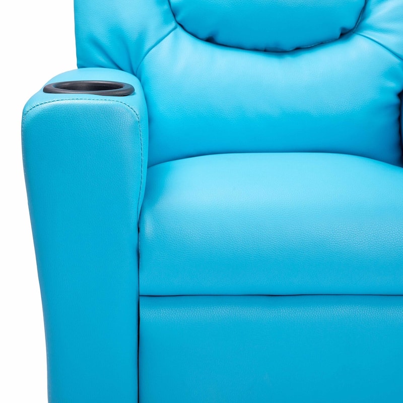 PVC Kids Recliner Chair with Push-Back Reclining Function, Cup Holder, and Comfortable Footres