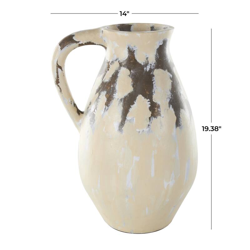 Ceramic Antique Style Pot Decorative Vase with Curved Handle - Cream - Roche River Decor