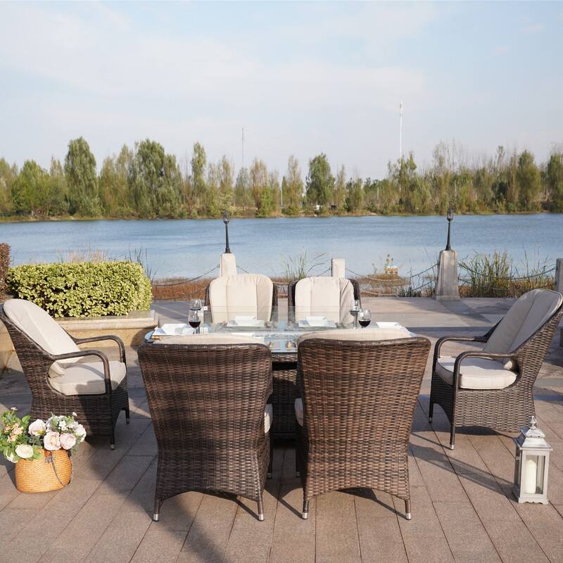 7-Pieces Outdoor Wicker Patio Oval Dining Set with Arm Chair