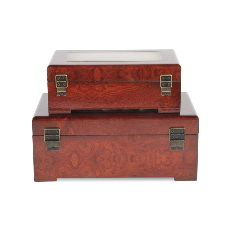 Brown Wooden Treasure Box with Marble Design (Set of 2)