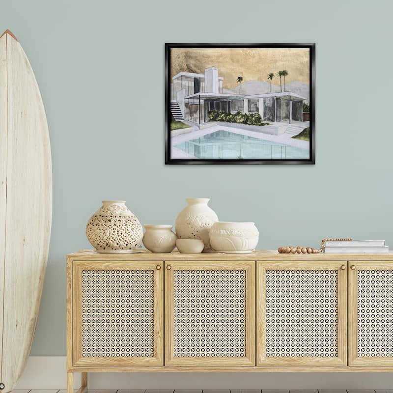 Stupell Chic Tropical Pool Yard Framed Floater Canvas Wall Art Design By Michael Willett