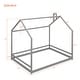 preview thumbnail 26 of 38, Semi-Enclosed House Bed for Kids, Full Size Floor Bed with Roof, Playhouse Design, Solid Pine Wood Frame, No Slats