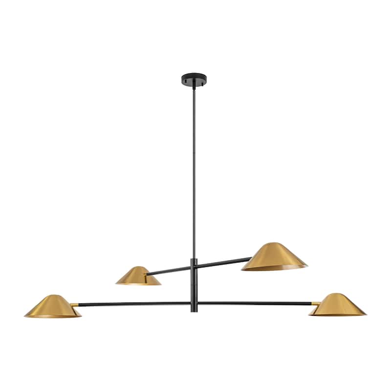 4-Light Modern Industrial Linear Sputnik Gold Chandelier for Dining Room/Living Room