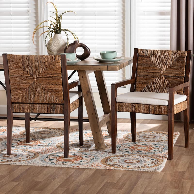 Cordoba Bohemian Natural Seagrass and Mahogany Wood 2-Piece Dining Chair - Natural Brown/Dark Brown