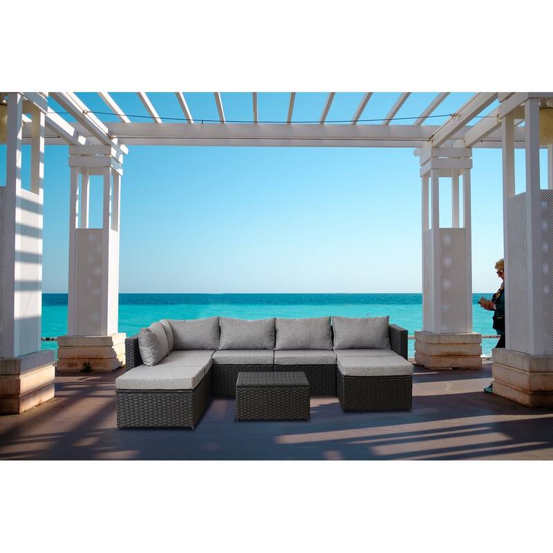 Polyethylene (PE) Wicker 7 - Person Seating Group with Cushions