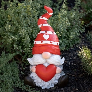 Magnesium Garden Gnome Sitting Holding Big Heart with Red Hat
