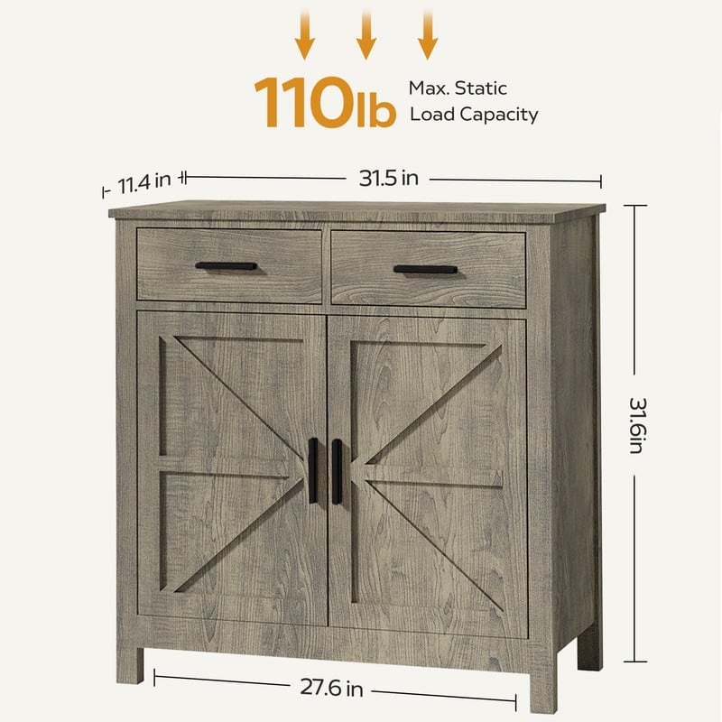 Modern Farmhouse Kitchen Storage Cabinet - Coffee Bar Sideboard with Doors & Drawers