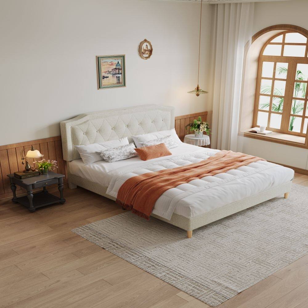 Queen Size Cotton Linen Fabric Mesh Mounted Bed