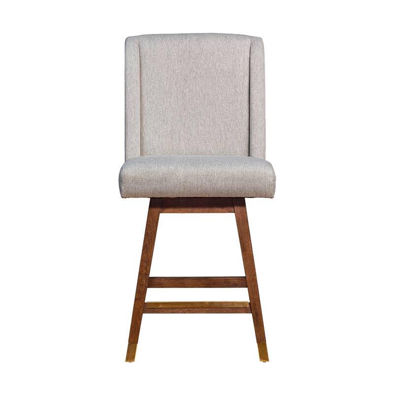 Tynn Swivel Counter Stool Chair, Taupe Gray Wingback, Brown Rubberwood