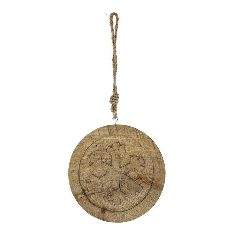6" x 6" Wooden Hanging Circle With Snowflake Cut, Decorative Hanging Christmas Tree Ornaments for Holiday, Set of 12