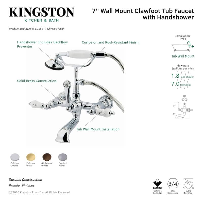 Kingston Brass Vintage Wall Mounted Clawfoot Tub Filler with Personal - Polished Chrome