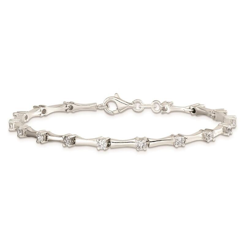 Curata 925 Sterling Silver Solid Fancy Lobster Closure and CZ Cubic Zirconia Simulated Diamond Fancy Polished Bracelet