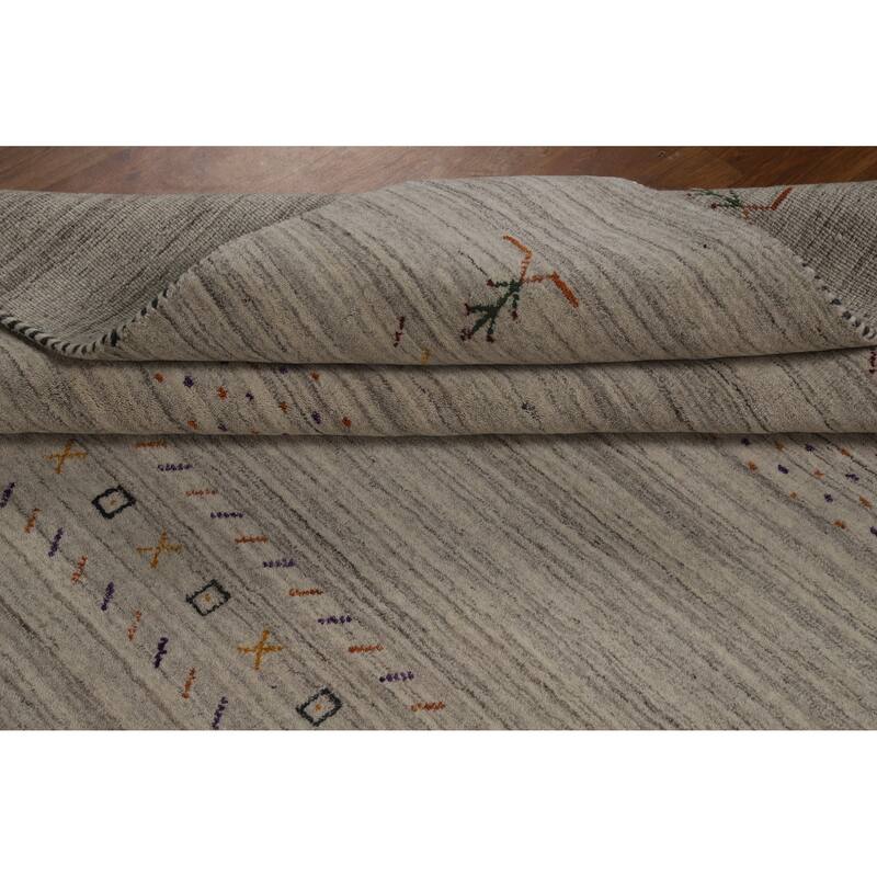 Hand Knotted Oriental 100% Wool Carpet Tribal Animal Pictorial Greys & Charcoal Gabbeh Area Rug - 8' 10'' X 6' 1''