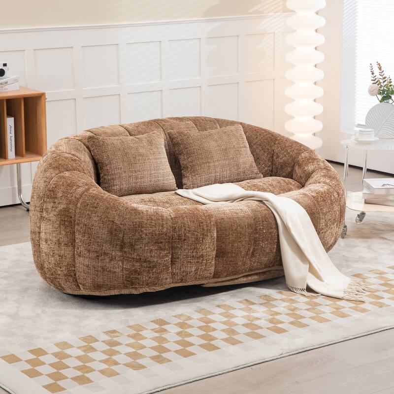 HOMEFUN Chenille Upholstered Durable Comfort Lounger High Back Bean Bag Loveseat Sofa - Coffee