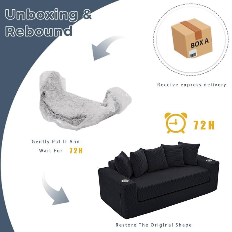 2-in-1 Convertible Sleeper Sofa, Floor Folding Couch, Sofa Bed with Side Pocket, Pull Out Loveseat with Cup Holders