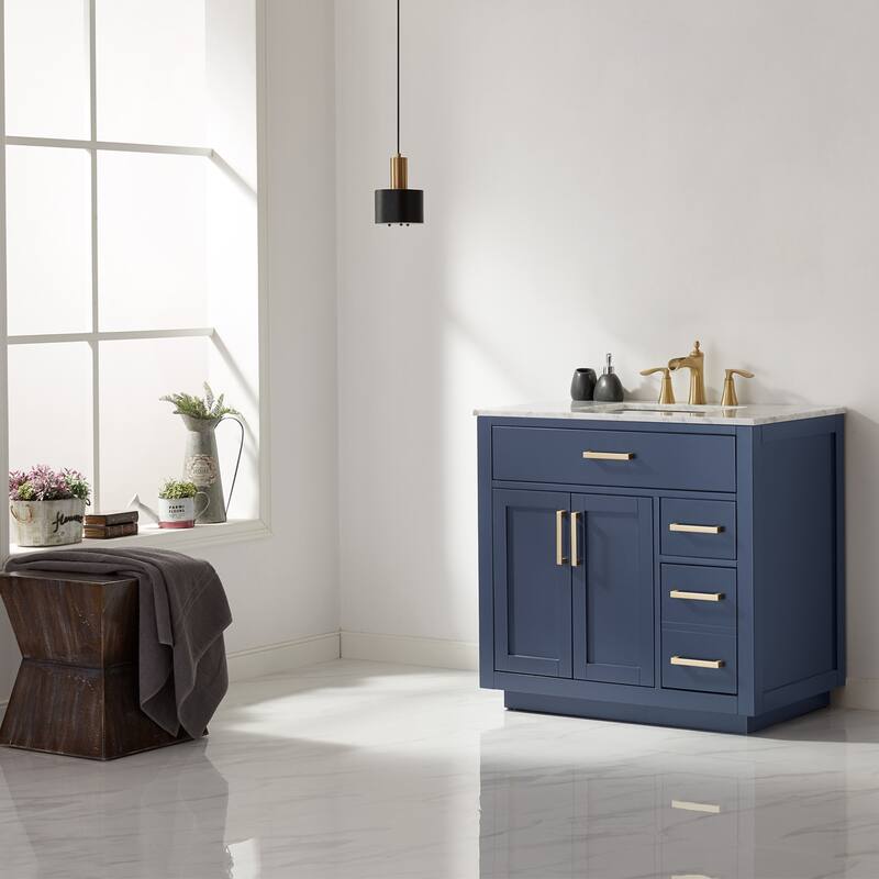 Altair Ivy Single Bathroom Vanity Set and Carrara White Countertop without Mirror