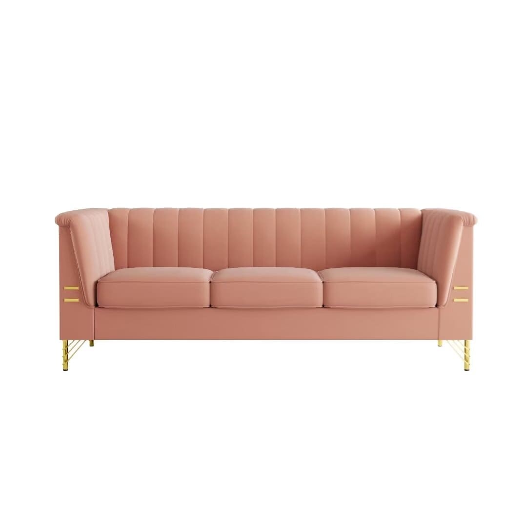 Modern 3 Seat Velvet Upholstered Sofa with Golden Metal Legs 83.46 30.51 31.9 On Sale Bed Bath Beyond 40212086