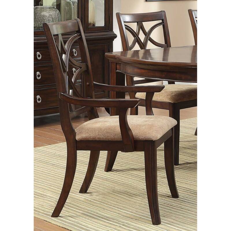 Solid Wooden Arm Chair With Fabric Seat, Cherry Brown & Beige (Set Of 2) - 27" x 23" x 44"