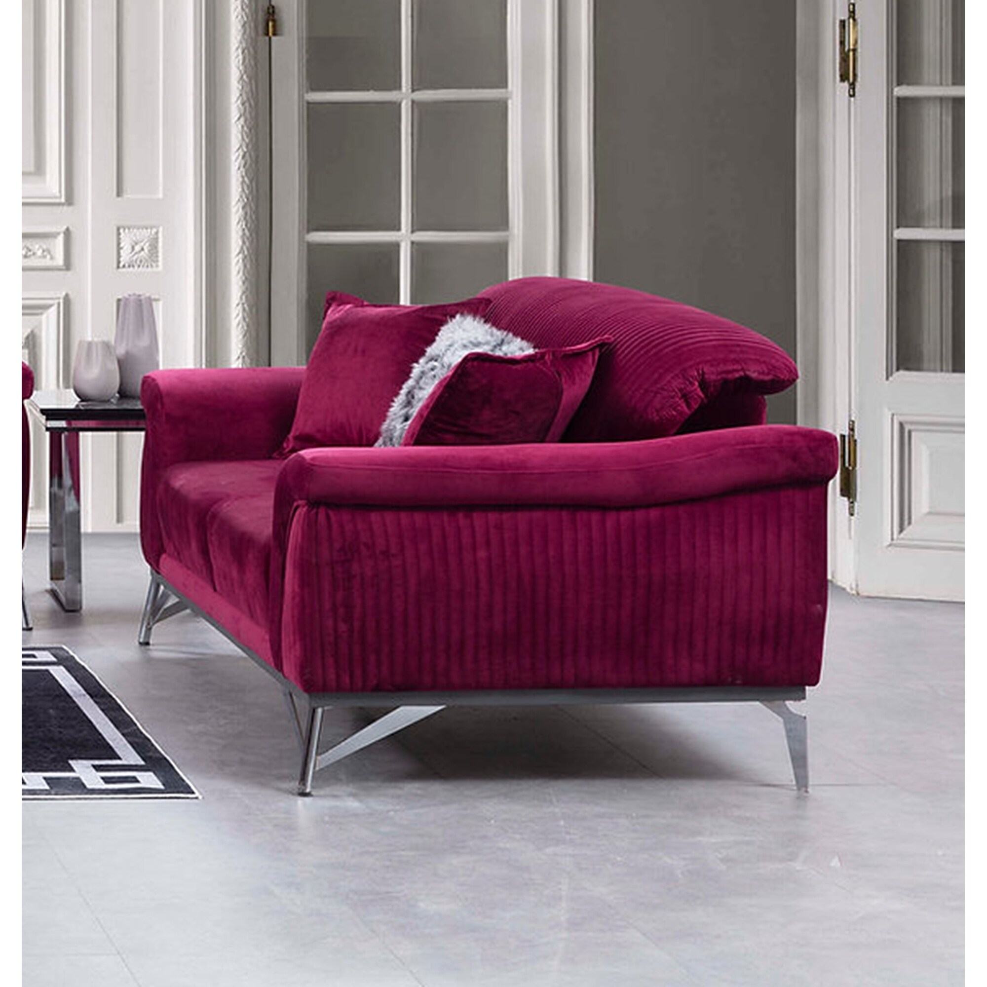 Dark pink velvet couch discount