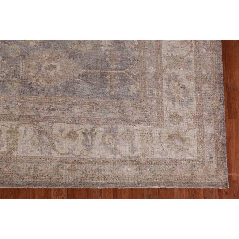 Hand Knotted Oriental 100% Wool Carpet Transitional All-Over Greys & Charcoal Oushak Area Rug - 11' 11'' X 9' 1''